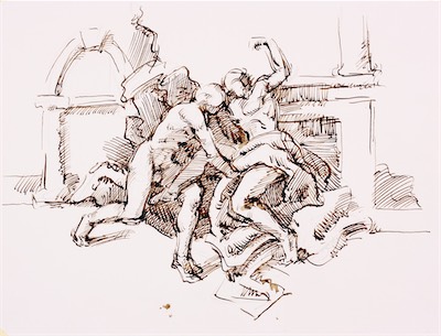 untitled; pen & sepia, 25 x 35, 2018